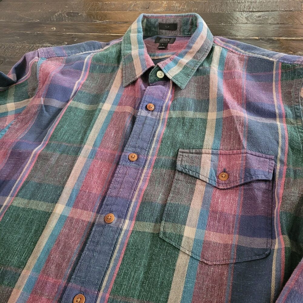 J.Crew Men's Slim Fit Plaid Button-Up Shirt Size Large Casual Preppy